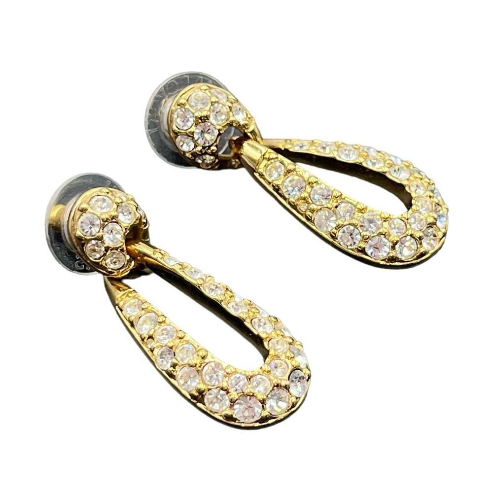 SWAROVSKI Swan Vintage Gold Crystal Dangle Drop Designer Door Knocker‎ Earrings